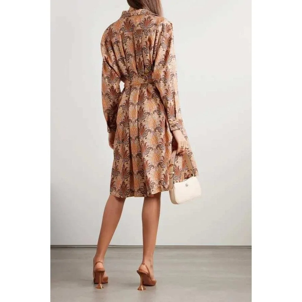 ETRO Paisley Print Shirt Dress Long‎ Sleeve Belted Casual Party Cocktail Size 8
